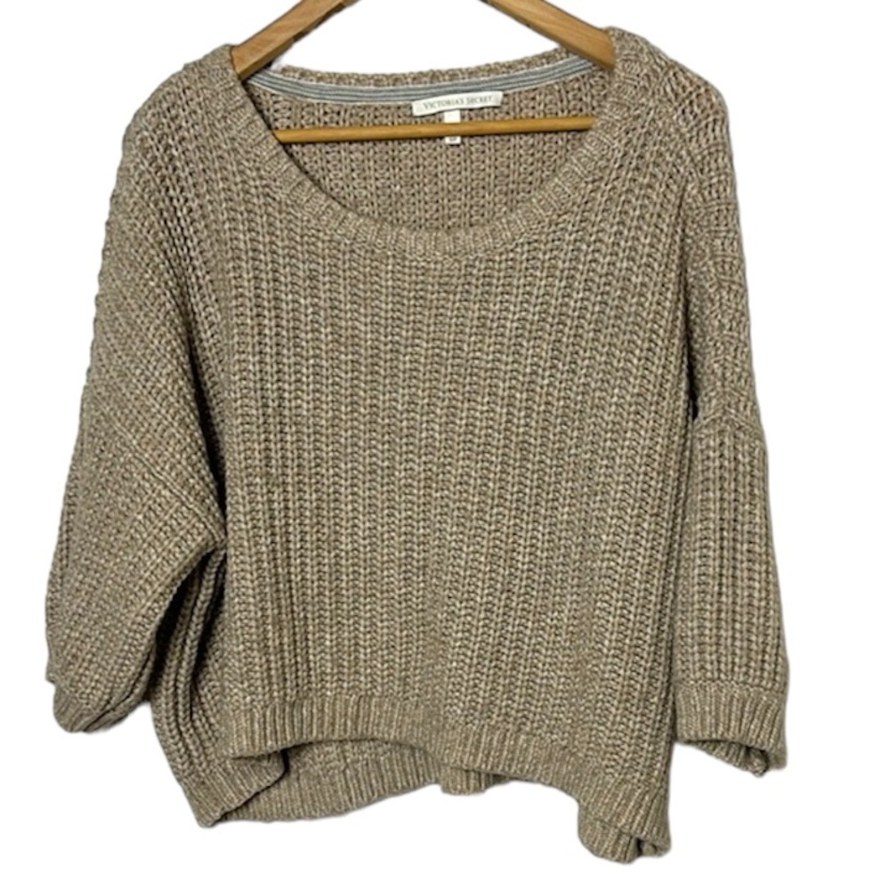 VICTORIA’S SECRET Cozy Beige tan scoop neck heavy Knit Sweater size SMALL